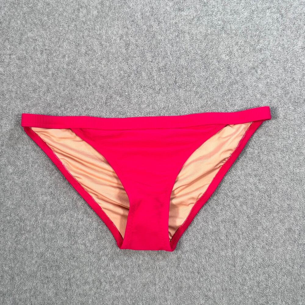 J Crew Ribbed Trim Hipster Bikini Bottom Pink Medium BH485 Full Coverage New